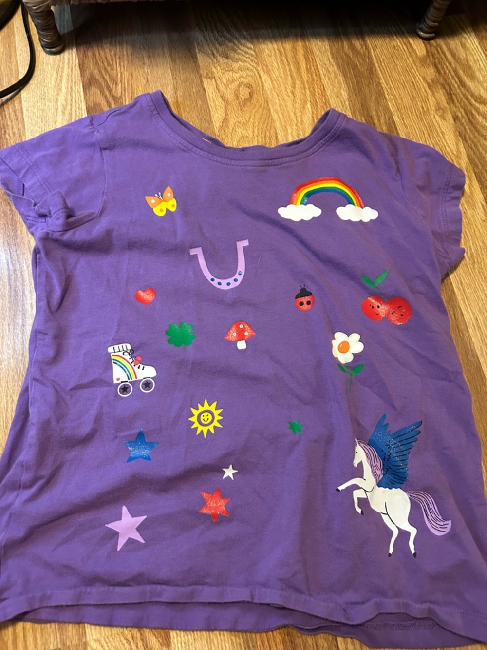Hanna Andersson Purple Kids Tee with Unicorn, Rainbow & Fun Icons